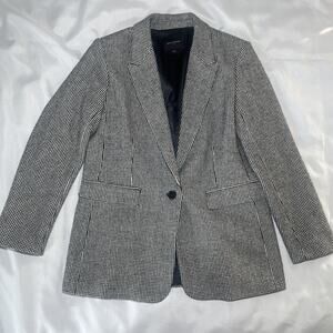 BANANA REPUBLIC Women's 10 Black White Wool Blend Houndstooth Blazer Jacket Coat